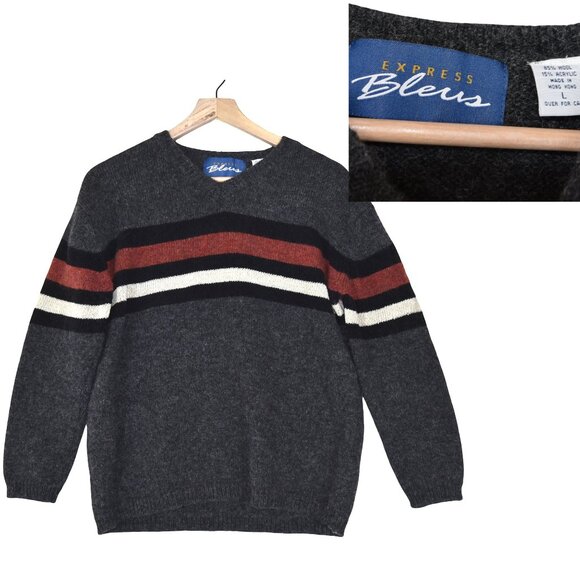 Vintage Express Sweater L From 90s 85% Wool 90s Preppy Soft Grunge Y2K Cozycore - Picture 1 of 7
